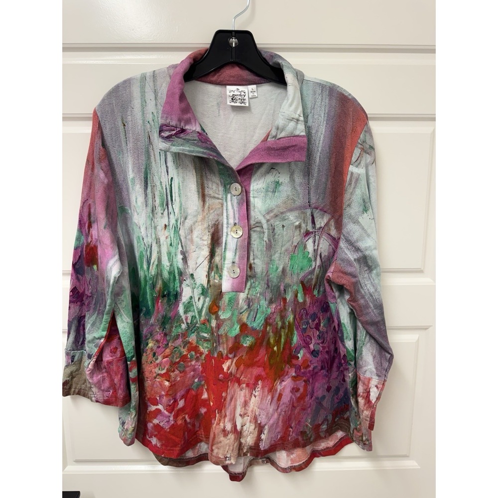Parsley & Sage Women Large Abstract Floral Blouse Multicolor Long Sleeve Top